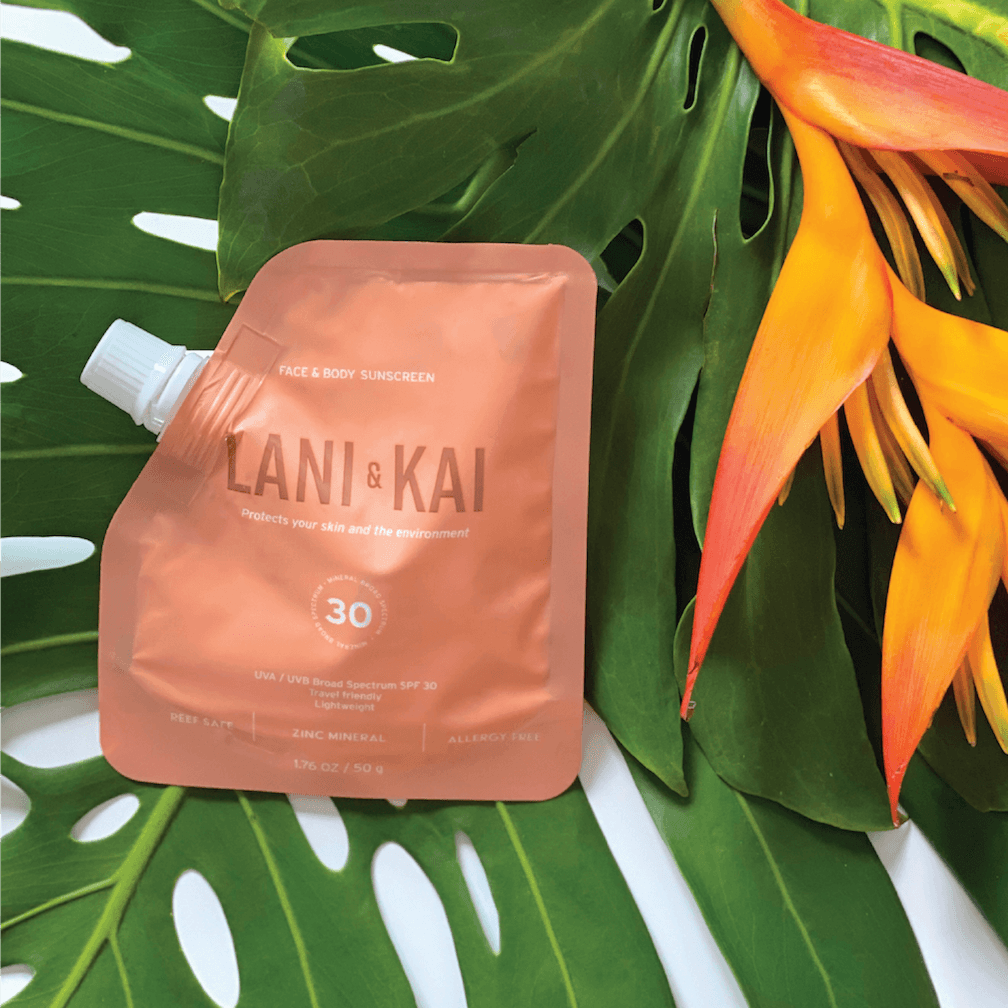 Product render of the Lani & Kai sunscreen pouch