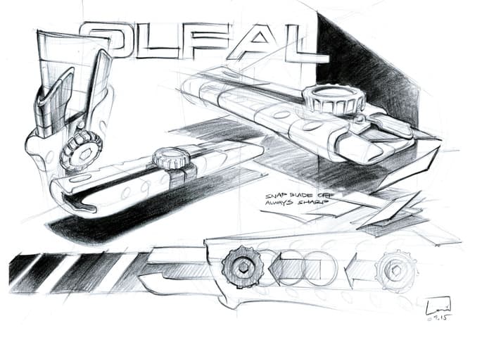 Pencil rendering of an Olfa snap-blade utility knife